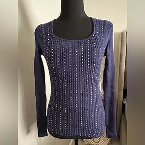 I-N-C Embellished Navy Blue Fitted Sweater